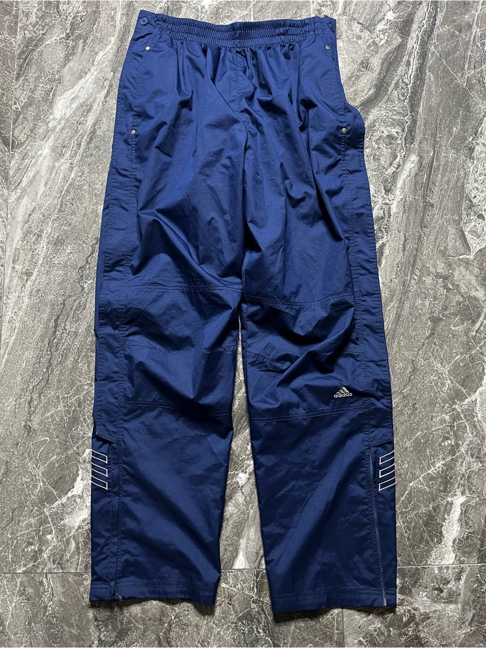 Vintage Adidas Y2K Tear Away Track Pants Navy Blue Velcro Baggy Mens Large L